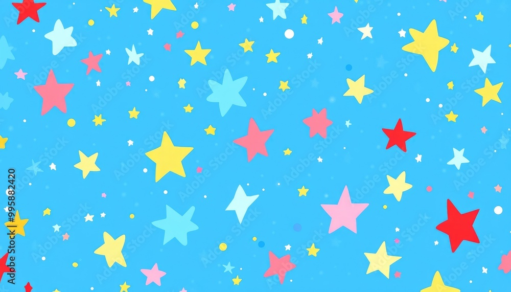 Light blue 2D cartoon design featuring bright colorful stars of various sizes Ideal for use in advertisements posters and banners Light blue 2D cartoon design featuring bright colorful stars of various sizes Ideal for use in advertisements posters and banners