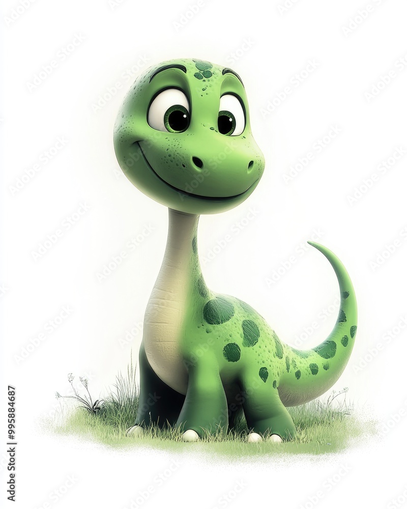 Fototapeta premium Adorable cartoon dinosaur in green color