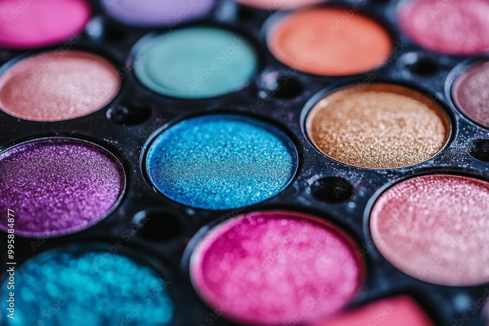 Vibrant multi colored eyeshadow palette featuring shades of teal pink and orange designed for bold colorful makeup looks Vibrant multi colored eyeshadow palette featuring shades of teal pink and orange designed for bold colorful makeup looks