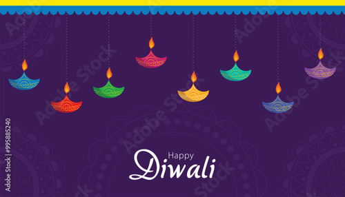 Diwali festival banner design. diwali background with decorative diya. happy diwali celebration banner. India festival of lights. vector illustration