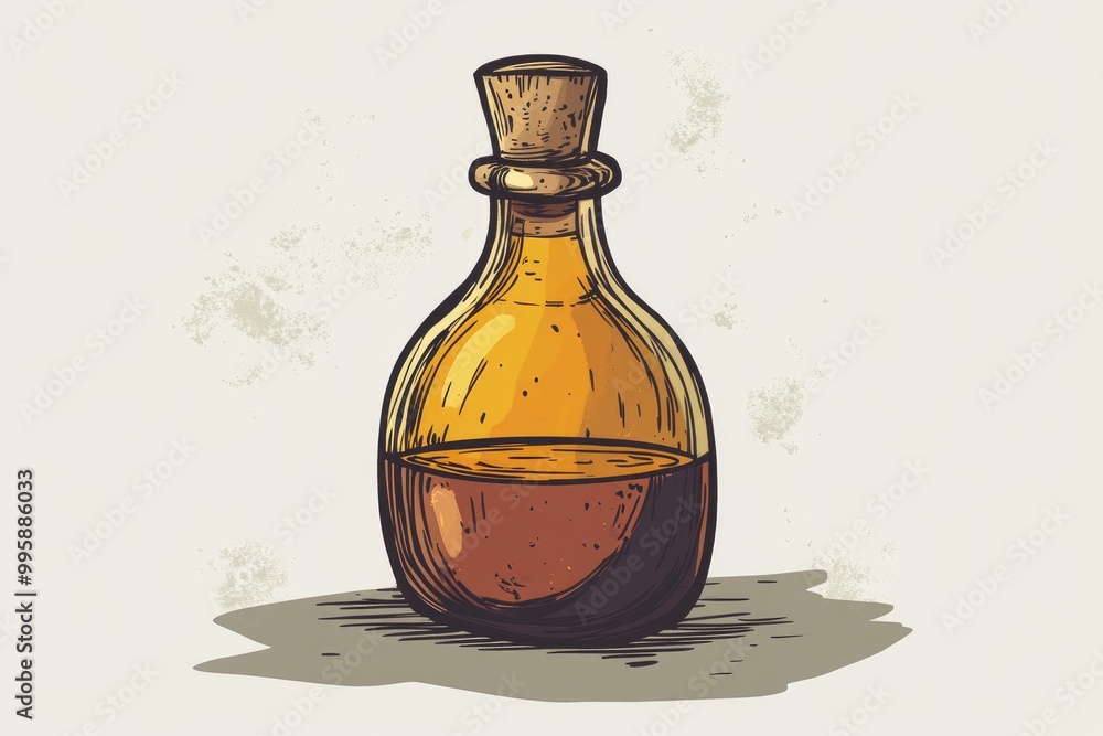 Doodle style illustration of a bottle containing a liquid potion Doodle style illustration of a bottle containing a liquid potion