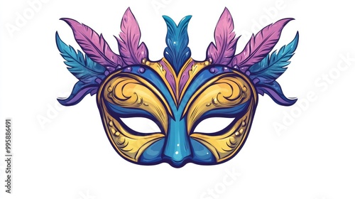 Mardi Gras mask isolated element Doodle cartoon art for festivities 2D cartoon illustration