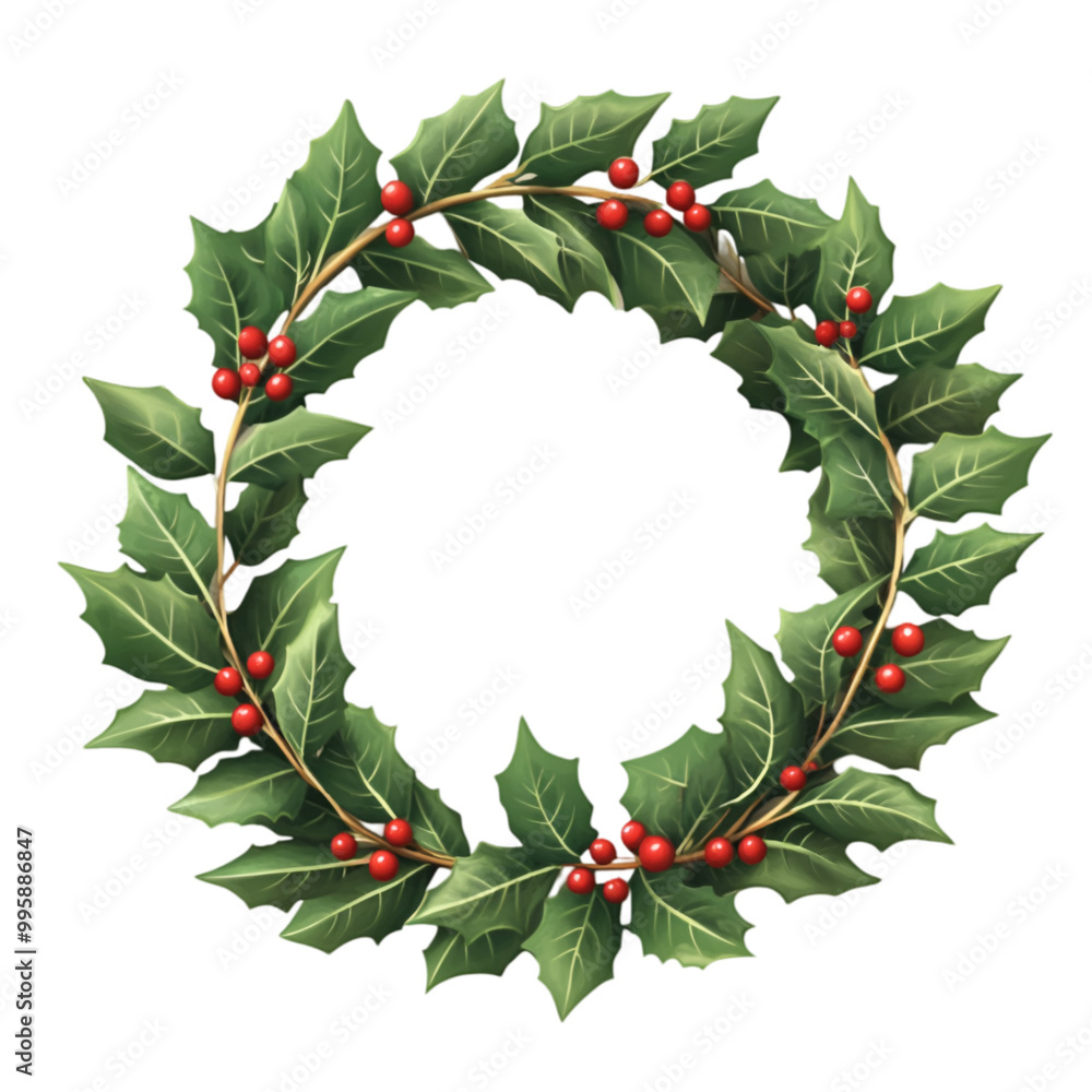 Fototapeta premium Christmas Laurel Vector, Holiday Greenery Illustration, Festive Foliage Design, Transparent Background