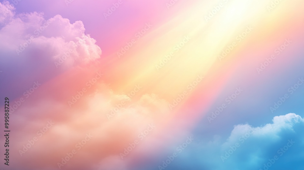 Vibrant midday sky with sunlight beams creating a pastel rainbow gradient in hues of orange pink and purple blue A serene minimalistic summer scene with soft light and blurred clouds Vibrant midday sky with sunlight beams creating a pastel rainbow gradient in hues of orange pink and purple blue A serene minimalistic summer scene with soft light and blurred clouds