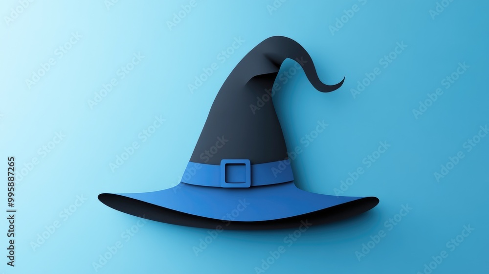 Paper cut witch hat icon on a blue background Perfect for Halloween celebrations Created in paper art style featuring a playful 2D cartoon design Paper cut witch hat icon on a blue background Perfect for Halloween celebrations Created in paper art style featuring a playful 2D cartoon design