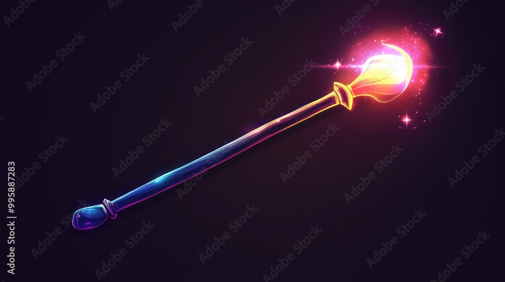 Magic wand icon in a 2D cartoon style representing enchantment and fantasy themes Magic wand icon in a 2D cartoon style representing enchantment and fantasy themes