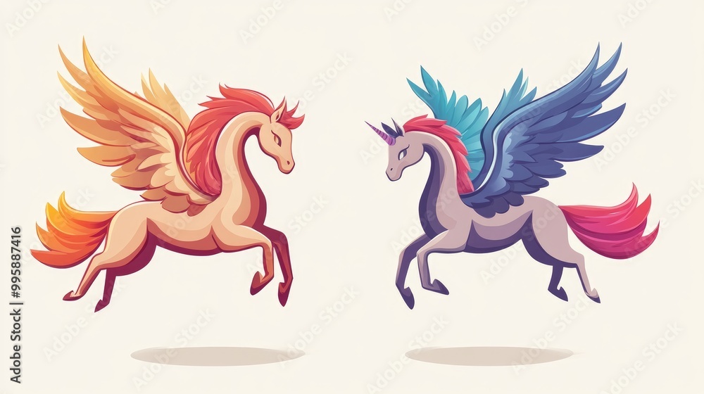 Fantasy Pegasus icon and 2D cartoon symbol design template