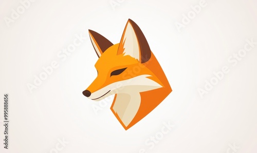 Stylized silhouette of a fox head within a square frame depicted in a minimal 2D cartoon style Ideal for logo designs or decorative posters