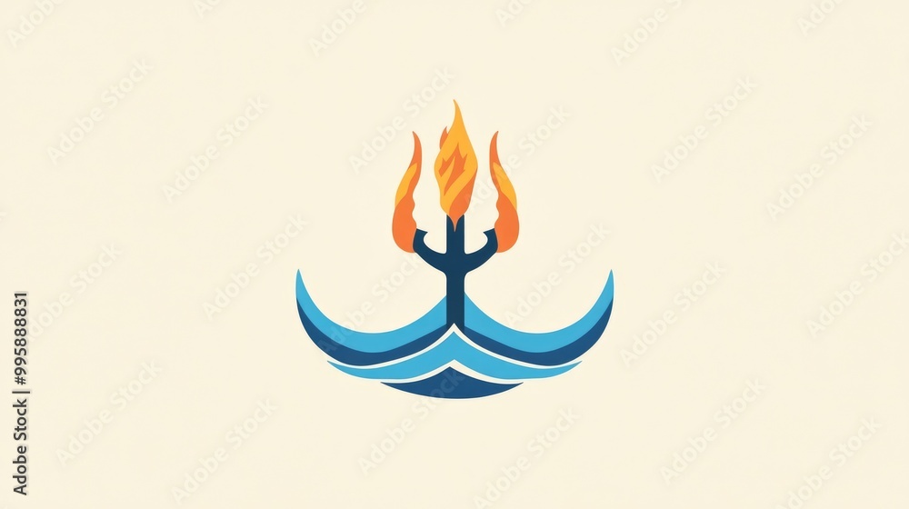 Φωτογραφία Trident logo design template featuring a flat 2D cartoon wave style