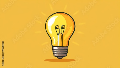 Cartoon light bulb icon 2D illustration of a lamp