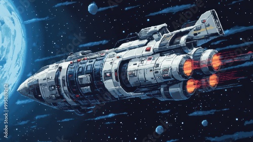 Wallpaper Mural Spaceship in Deep Space with Pixelated Art Style Torontodigital.ca