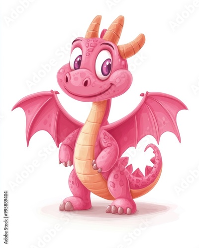 Adorable pink dragon cartoon character depicted in an isolated illustration