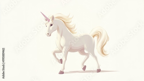 Fantasy unicorn illustration in a whimsical 2D cartoon style set against a clean white backdrop