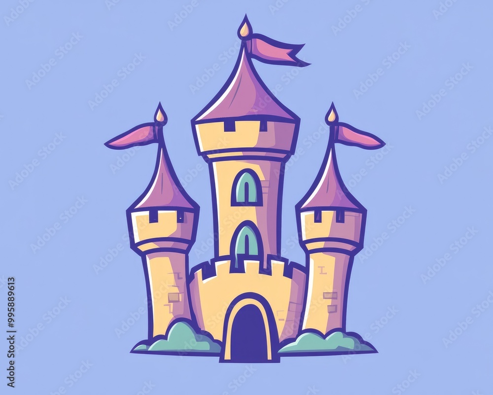 Fantasy castle tower logo design in a 2D cartoon style ideal for creative projects and branding Fantasy castle tower logo design in a 2D cartoon style ideal for creative projects and branding