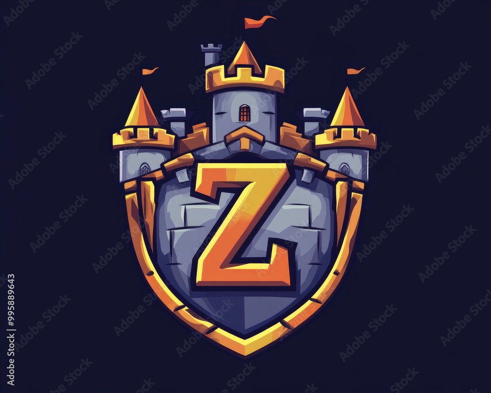 Fantasy Castle Shield Logo Design with Z Letter 2D Cartoon Style Stock ...