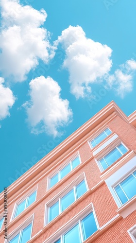 A building with a lot of windows and a blue sky in the background