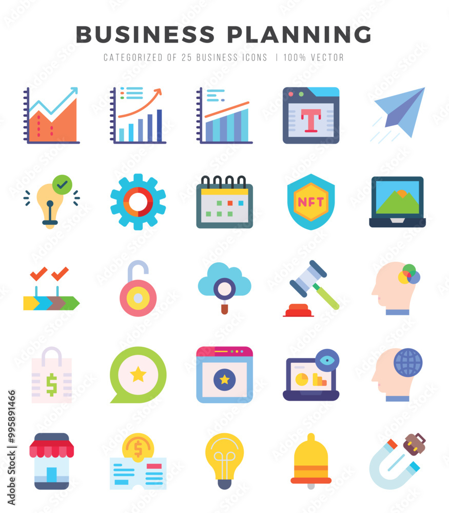 Business Planning Flat icons collection. 25 icon set in a Flat design. Business Planning Flat icons collection. 25 icon set in a Flat design.