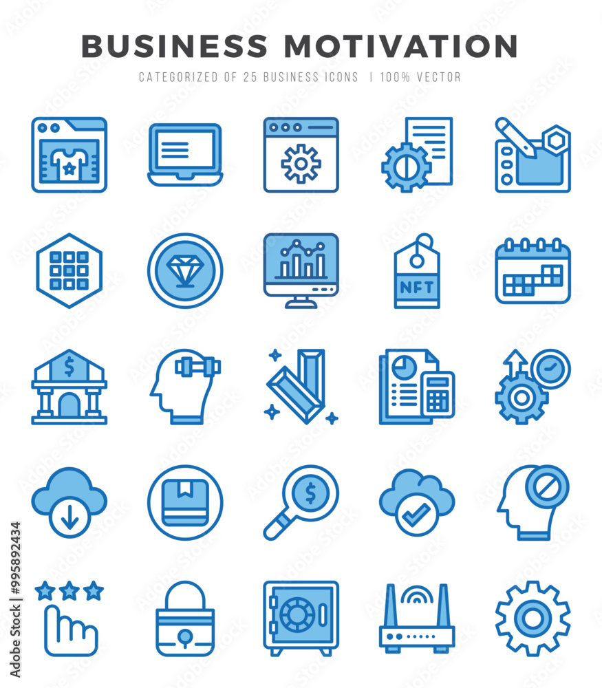 Business Motivation Icons bundle. Two Color style Icons. Vector illustration. Business Motivation Icons bundle. Two Color style Icons. Vector illustration.