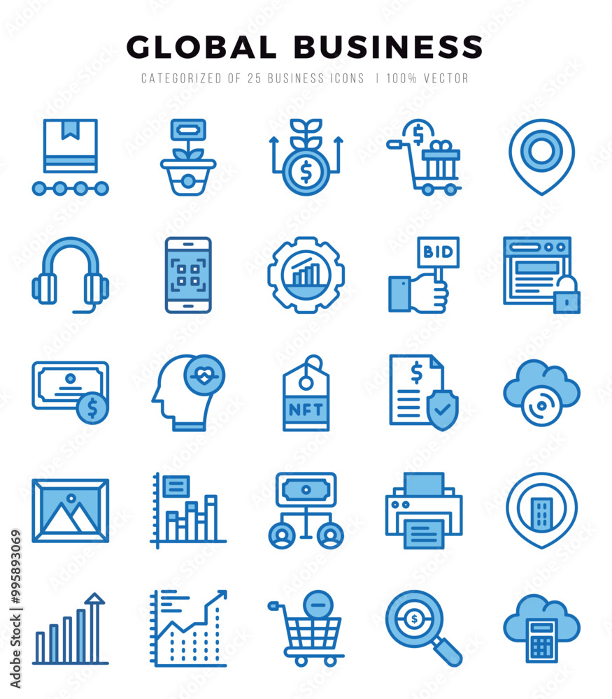Set of Two Color Global Business Icons. Two Color art icon. Vector illustration Set of Two Color Global Business Icons. Two Color art icon. Vector illustration