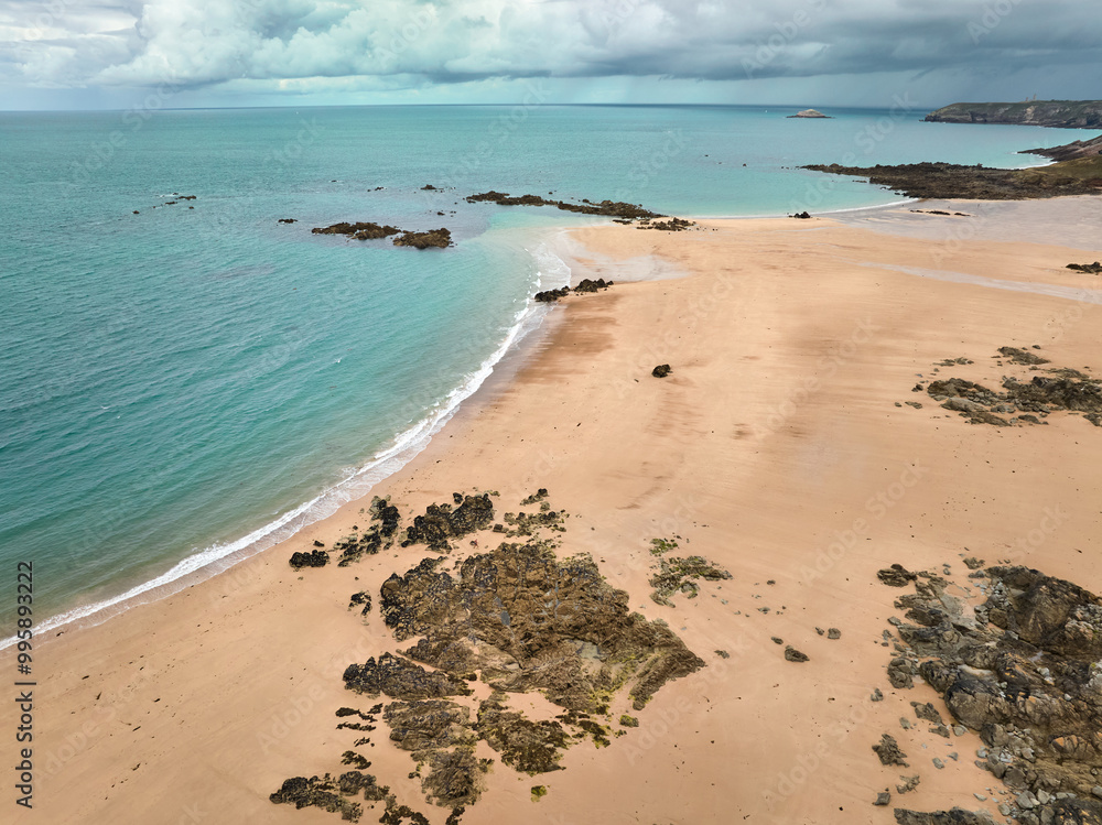 aerial landscape photo of a beach at emerald coast of Brittany, France aerial landscape photo of a beach at emerald coast of Brittany, France