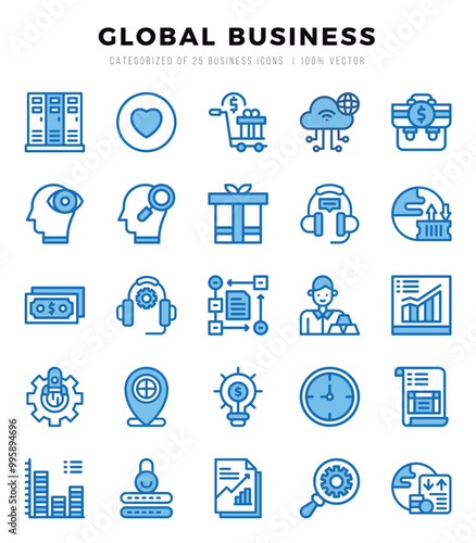 Global Business icons set for website and mobile site and apps.