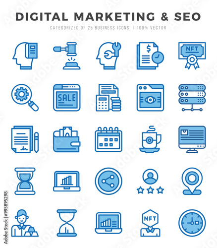 Collection of Digital Marketing & SEO 25 Two Color Icons Pack.