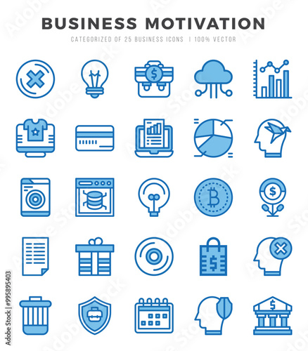 Business Motivation Two Color icons collection. 25 icon set. Vector illustration.