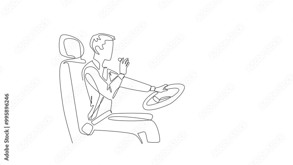 Animated self drawing of continuous one line drawing female driver driving bus holding microphone. Providing important information to passengers. Transit Driver Appreciation Day. Full length animation Animated self drawing of continuous one line drawing female driver driving bus holding microphone. Providing important information to passengers. Transit Driver Appreciation Day. Full length animation