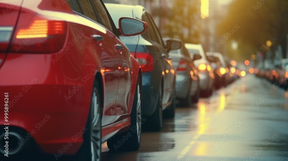 Cars Lined Up in a City Street Cars Lined Up in a City Street
