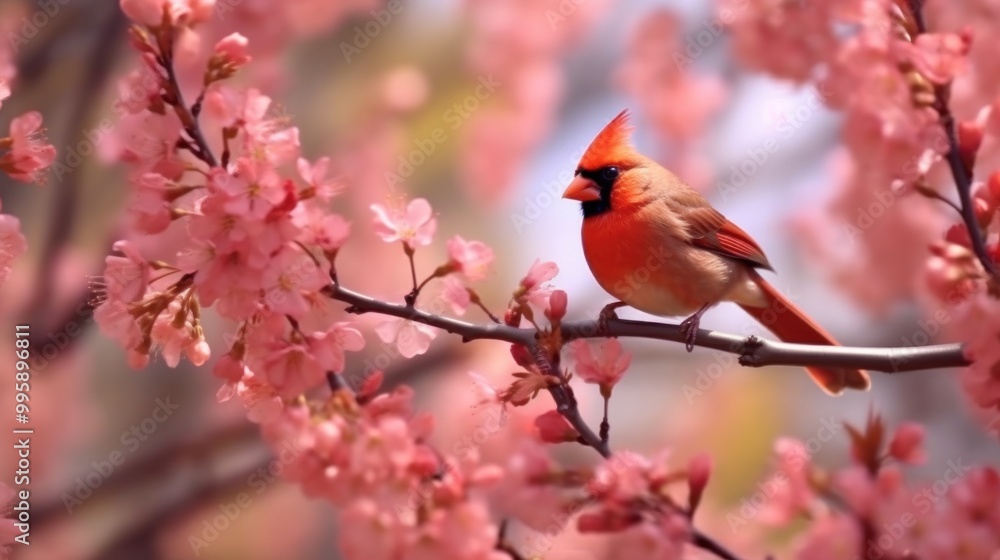 Cardinal on a Cherry Blossom Branch Cardinal on a Cherry Blossom Branch