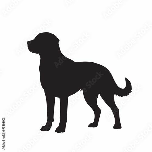 Labrador Retriever dog standing silhouette Design, Dog Vector illustration in black and white 