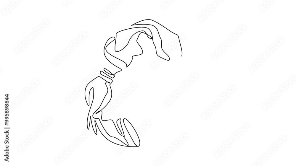 Animation of single one line drawing three plastic bottles are formed into recycling symbol. Evidence that plastic is major pollutant. Global Recycling Day. Self drawing animated. Full length motion Animation of single one line drawing three plastic bottles are formed into recycling symbol. Evidence that plastic is major pollutant. Global Recycling Day. Self drawing animated. Full length motion