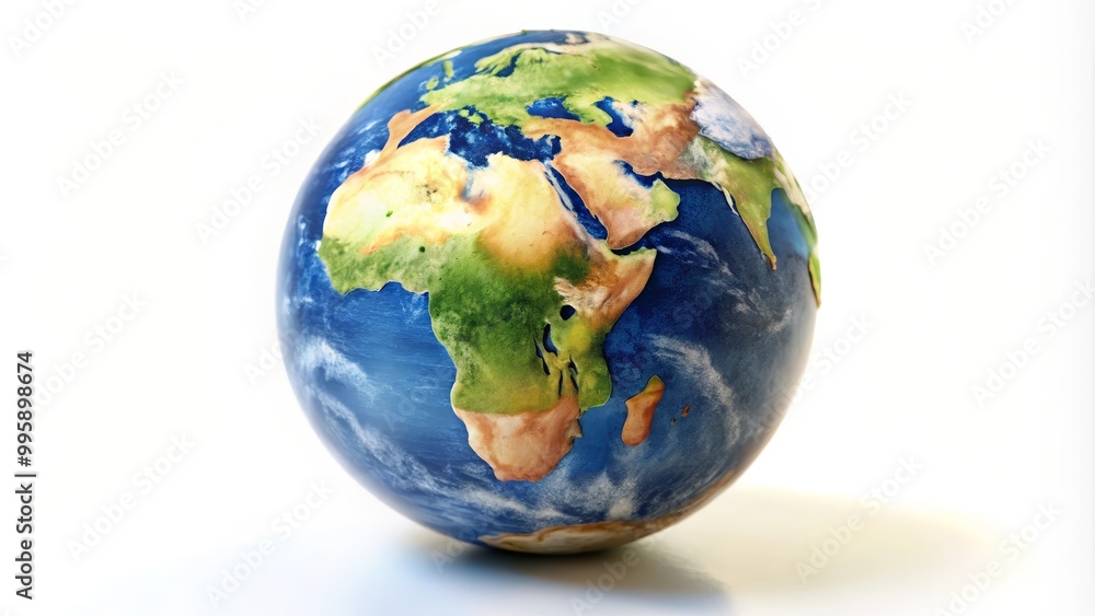 Planet earth globe showing africa europe and asia on white background