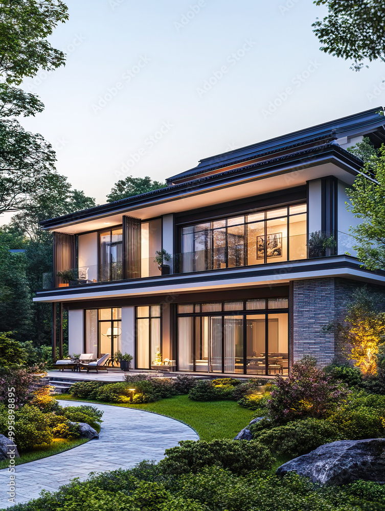 Luxurious modern villa, outside the city with landscape design Luxurious modern villa, outside the city with landscape design