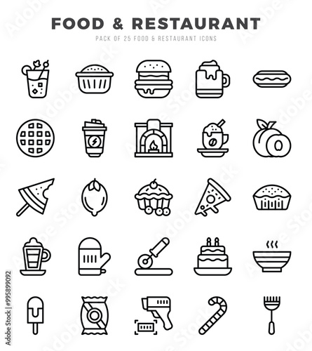 Collection of Food and Restaurant 25 Lineal Icons Pack.