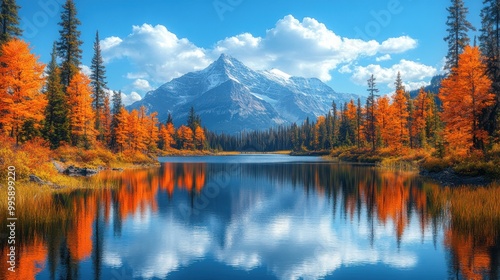 Wallpaper Mural Scenic autumn landscape with mountains and a reflective lake. Torontodigital.ca