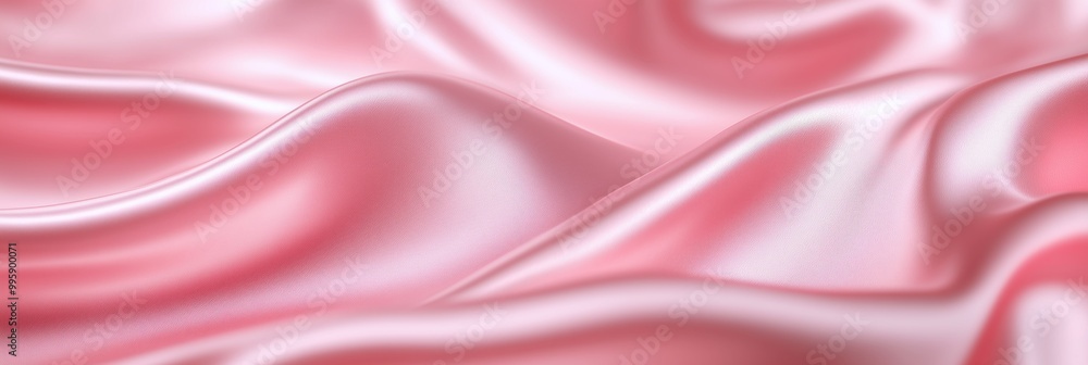 Fototapeta premium Abstract pastel light pink silky wavy satin fabric material background. Panoramic (3:1)