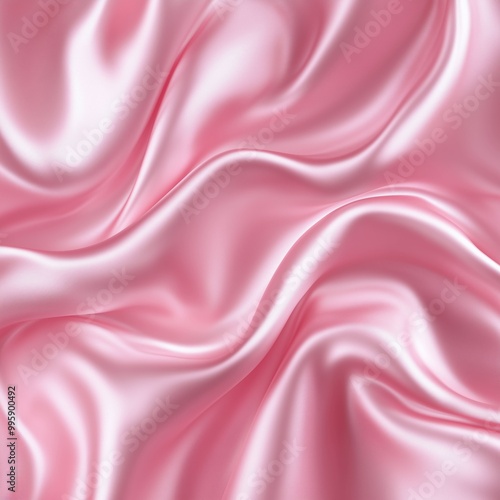 Abstract pastel light pink silky wavy satin fabric material background. Square wallpaper