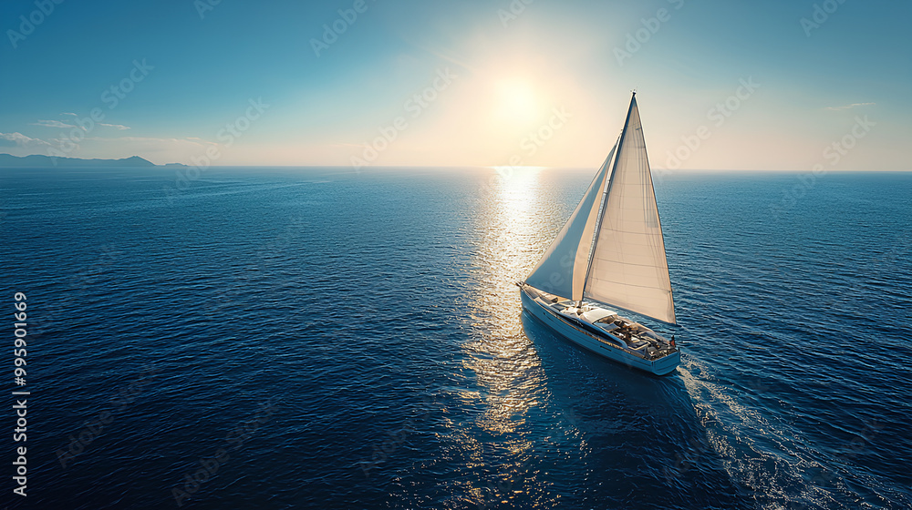 Fototapeta premium Sailboat on the Ocean at Sunset