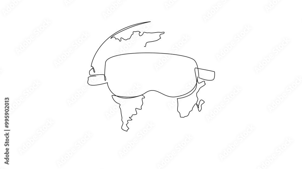 Animated self drawing of single one line drawing the globe using sleeping mask. Accessories. Symbols. Metaphors. The earth needs a break. Care about environment. World Sleep Day. Full length animation Animated self drawing of single one line drawing the globe using sleeping mask. Accessories. Symbols. Metaphors. The earth needs a break. Care about environment. World Sleep Day. Full length animation
