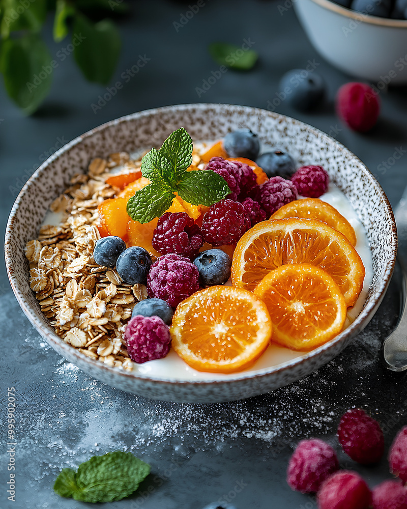 Healthy Breakfast Bowl with Yogurt Oatmeal Berries and Orange Slices Healthy Breakfast Bowl with Yogurt Oatmeal Berries and Orange Slices