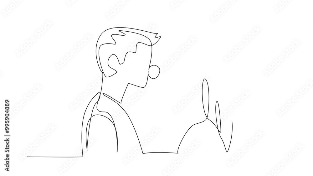 Animated self drawing of single continuous line drawing husband and wife look at each other with round red nose. Comfort and strengthen each other. Acting. Funny. Red Nose Day. Full length animated