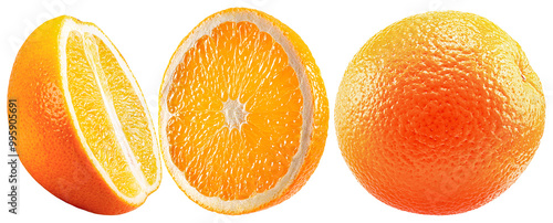 set of the orange with slices isolated on a white background