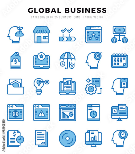 Global Business elements. Two Color web icon set. Simple vector illustration.