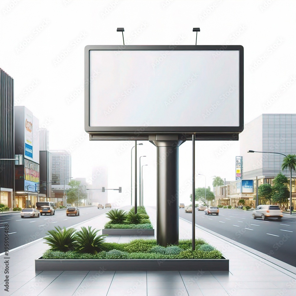 ,Blank banner in the street isolated in the white background, billboard on the street