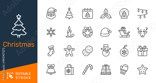 Christmas thin line icons. Editable stroke. Pixel perfect.