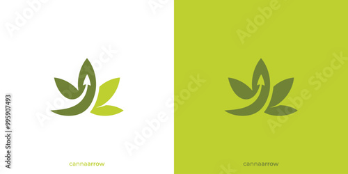 Cannabis Arrow Logo. Hemp, CBD and Arrow Up with Minimalist Style. Marijuana Launch Logo, Icon, Symbol, Vector, Design Inspiration.