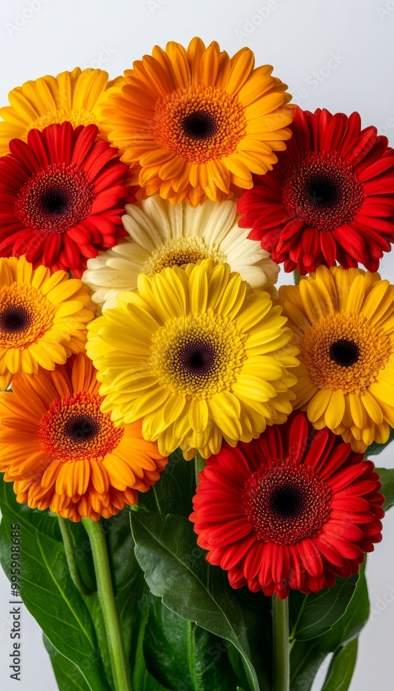 Vibrant Bouquet of Gerbera Daisies on a White Background Colorful Floral Arrangement Vibrant Bouquet of Gerbera Daisies on a White Background Colorful Floral Arrangement