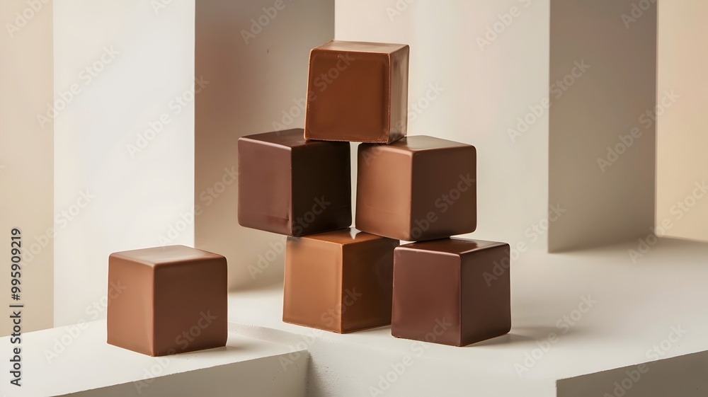 Obraz premium Gourmet Chocolate Cubes on White Background