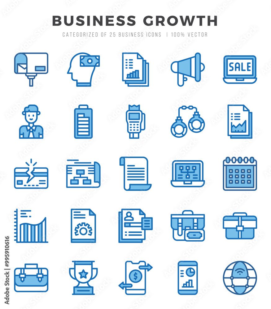 Business Growth elements. Two Color web icon set. Simple vector illustration. Business Growth elements. Two Color web icon set. Simple vector illustration.